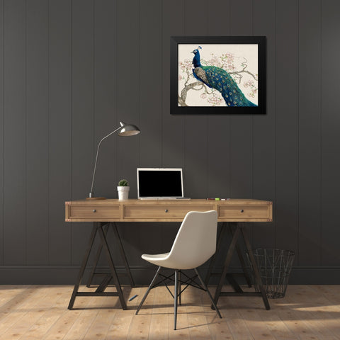 Peacock and Blossoms II Black Modern Wood Framed Art Print by OToole, Tim