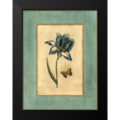 Crackled Spa Blue Tulip I Black Modern Wood Framed Art Print by Vision Studio