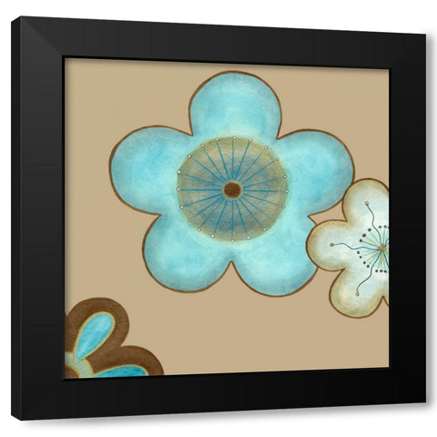 Pop Blossoms in Blue II Black Modern Wood Framed Art Print with Double Matting by Vess, June Erica