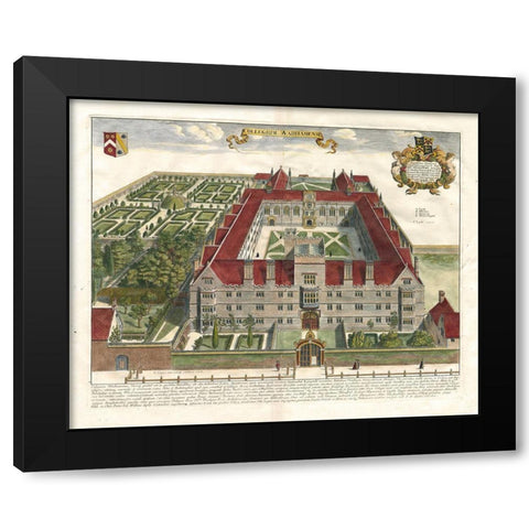 Collegium Wadhamense Black Modern Wood Framed Art Print by Loggan, D.