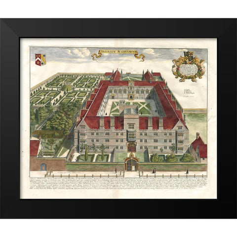 Collegium Wadhamense Black Modern Wood Framed Art Print by Loggan, D.