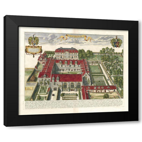Colleguim St. Trinitatis Black Modern Wood Framed Art Print with Double Matting by Loggan, D.