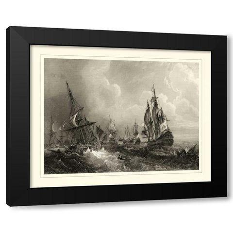 Ships at Sea II Black Modern Wood Framed Art Print by Gudin