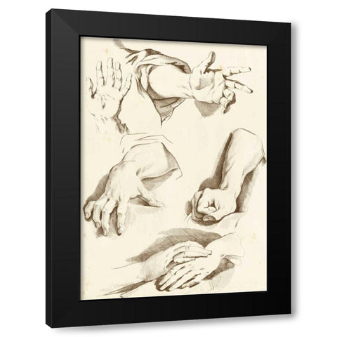 Study of Hands Black Modern Wood Framed Art Print by Diderot
