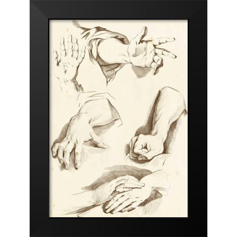 Study of Hands Black Modern Wood Framed Art Print by Diderot