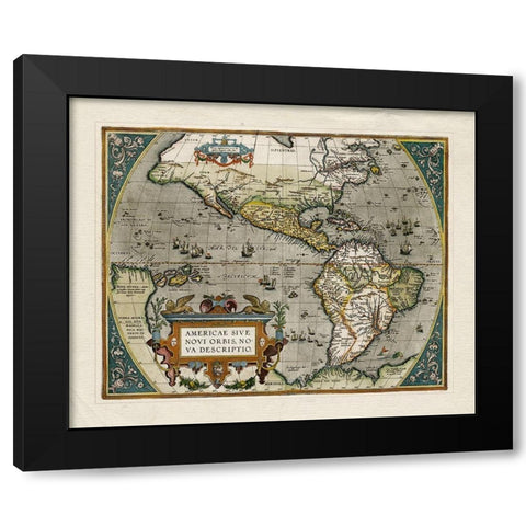 Novi Orbis Map Black Modern Wood Framed Art Print with Double Matting by Unknown