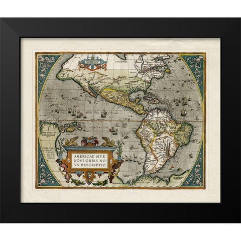 Novi Orbis Map Black Modern Wood Framed Art Print by Unknown