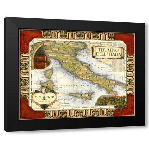 Wine Map of Italy on CGP Black Modern Wood Framed Art Print with Double Matting by Unknown