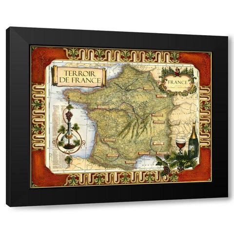 Wine Map of France on CGP Black Modern Wood Framed Art Print with Double Matting by Unknown