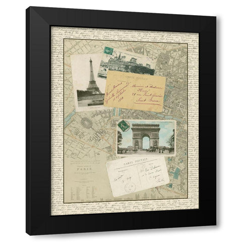 Vintage Map of Paris Black Modern Wood Framed Art Print by Vision Studio