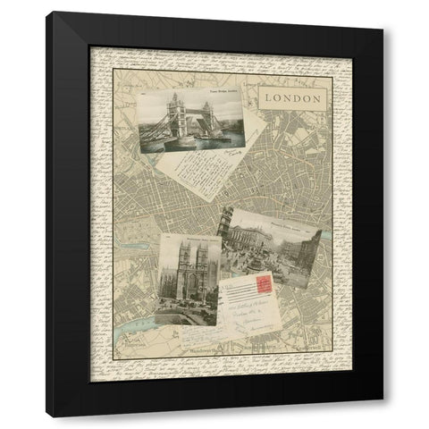 Vintage Map of London Black Modern Wood Framed Art Print by Vision Studio