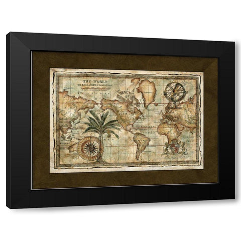 World Map with Globe  Black Modern Wood Framed Art Print with Double Matting by Unknown