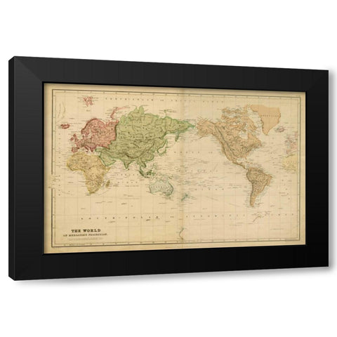 The World-on Mercators Projection Black Modern Wood Framed Art Print by Vision Studio