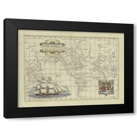 Antique Map of the World Black Modern Wood Framed Art Print by Vision Studio