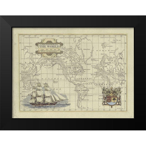 Antique Map of the World Black Modern Wood Framed Art Print by Vision Studio