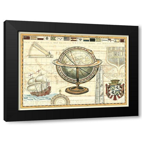 Nautical Map II Black Modern Wood Framed Art Print with Double Matting by Vision Studio
