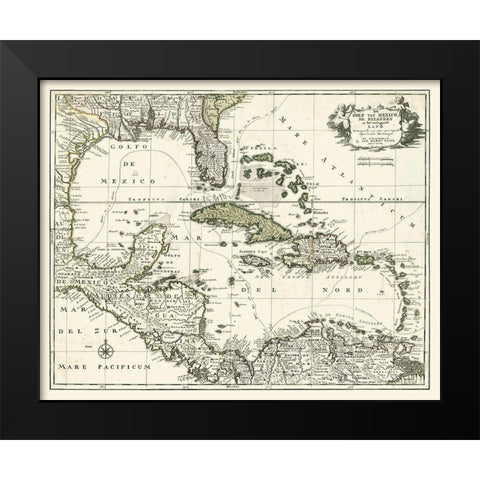 Map of the Gulf of Mexico Black Modern Wood Framed Art Print by unknown