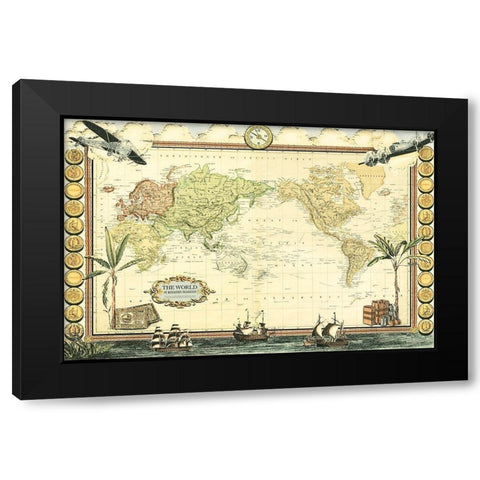 Adventure Map Black Modern Wood Framed Art Print by Vision Studio