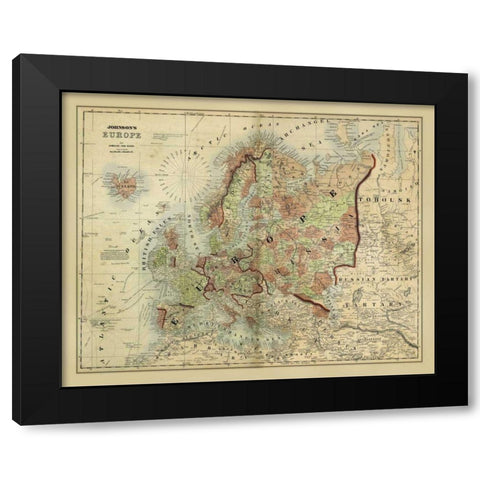 Antique Map of Europe  Black Modern Wood Framed Art Print by Johnson