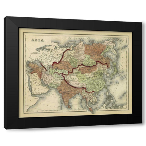 Antique Map of Asia Black Modern Wood Framed Art Print with Double Matting by Johnson