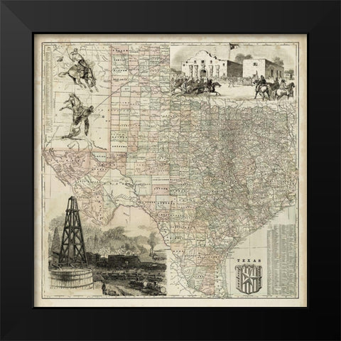 Map of Texas Black Modern Wood Framed Art Print by Vision Studio