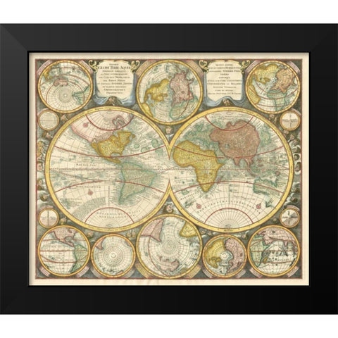 Antique World Globes Black Modern Wood Framed Art Print by unknown