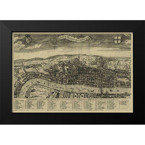Birds Eye View of London Black Modern Wood Framed Art Print by Vision Studio