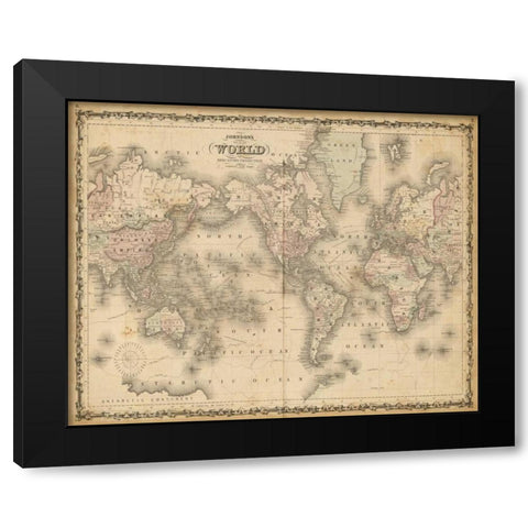 Johnsons Map of the World Black Modern Wood Framed Art Print by Johnson