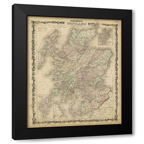 Johnsons Map of Scotland Black Modern Wood Framed Art Print by Johnson