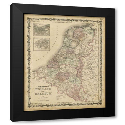 Johnsons Map of Holland and Belgium Black Modern Wood Framed Art Print by Johnson