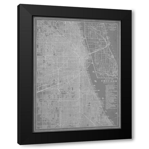 City Map of Chicago Black Modern Wood Framed Art Print with Double Matting by Vision Studio