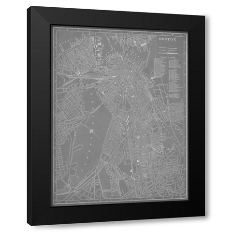City Map of Boston Black Modern Wood Framed Art Print by Vision Studio