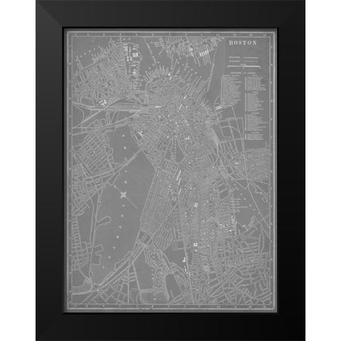 City Map of Boston Black Modern Wood Framed Art Print by Vision Studio