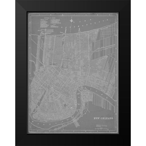 City Map of New Orleans Black Modern Wood Framed Art Print by Vision Studio