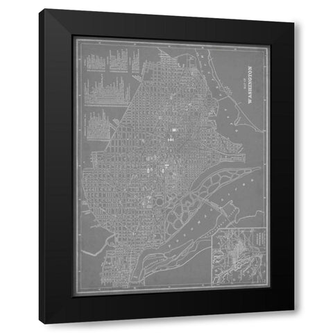 City Map of Washington, D.C. Black Modern Wood Framed Art Print by Vision Studio