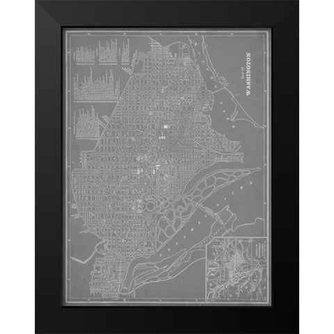 City Map of Washington, D.C. Black Modern Wood Framed Art Print by Vision Studio