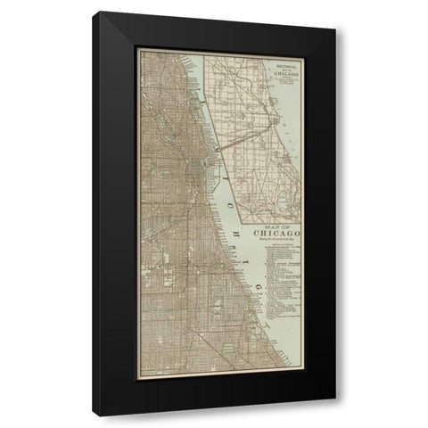 Tinted Map of Chicago Black Modern Wood Framed Art Print with Double Matting by Vision Studio