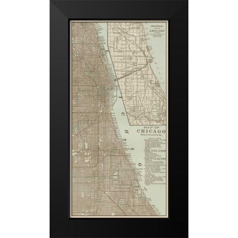 Tinted Map of Chicago Black Modern Wood Framed Art Print by Vision Studio