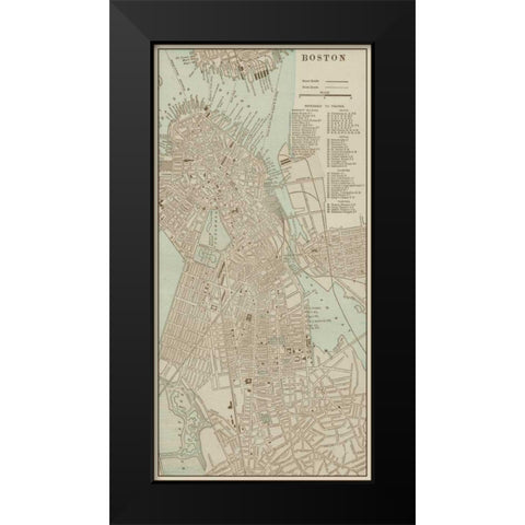 Tinted Map of Boston Black Modern Wood Framed Art Print by Vision Studio
