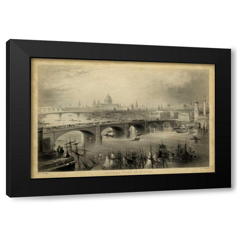 General View of London Black Modern Wood Framed Art Print by Bartlett, W.H.