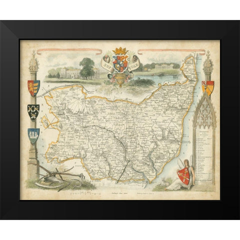Map of Suffolk Black Modern Wood Framed Art Print by Unknown