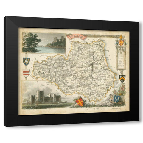 Map of Durham Black Modern Wood Framed Art Print by Unknown