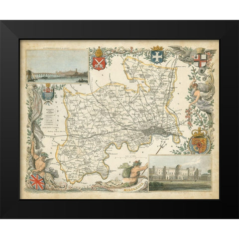 Map of Middlesex Black Modern Wood Framed Art Print by Unknown