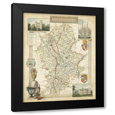 Map of Staffordshire Black Modern Wood Framed Art Print with Double Matting by Unknown