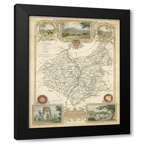 Map of Leicestershire Black Modern Wood Framed Art Print by Unknown