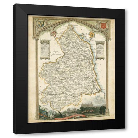 Map of Northumberland Black Modern Wood Framed Art Print by Unknown