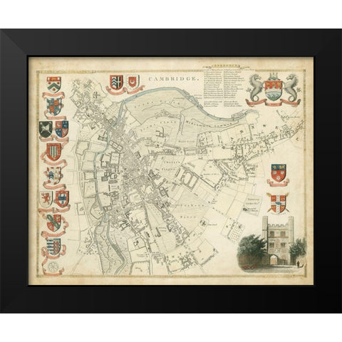 Map of Cambridge Black Modern Wood Framed Art Print by Unknown