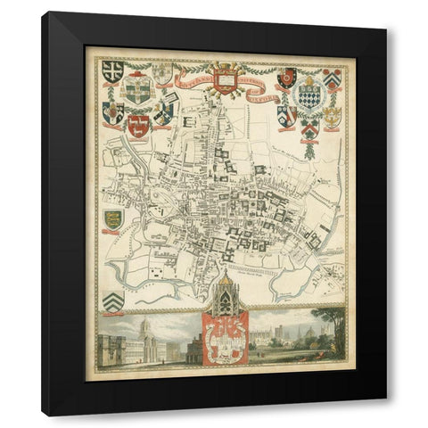 City and University of Oxford Black Modern Wood Framed Art Print with Double Matting by Unknown