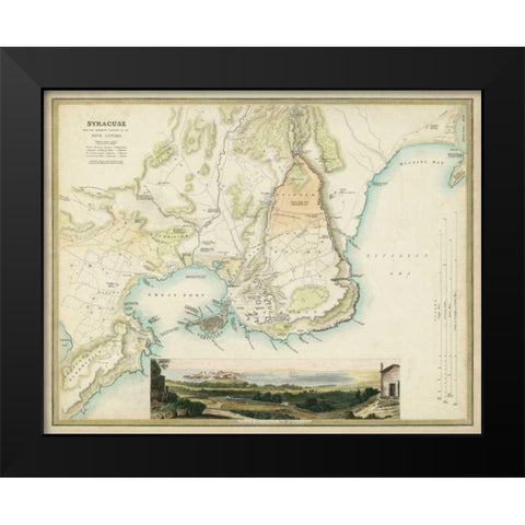 Map of Syracuse Black Modern Wood Framed Art Print by Davies, R.B.