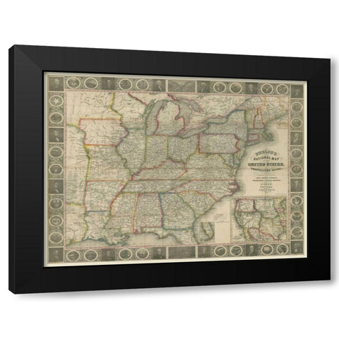 Travellers Guide to the US Black Modern Wood Framed Art Print with Double Matting by Atwood, J.M.